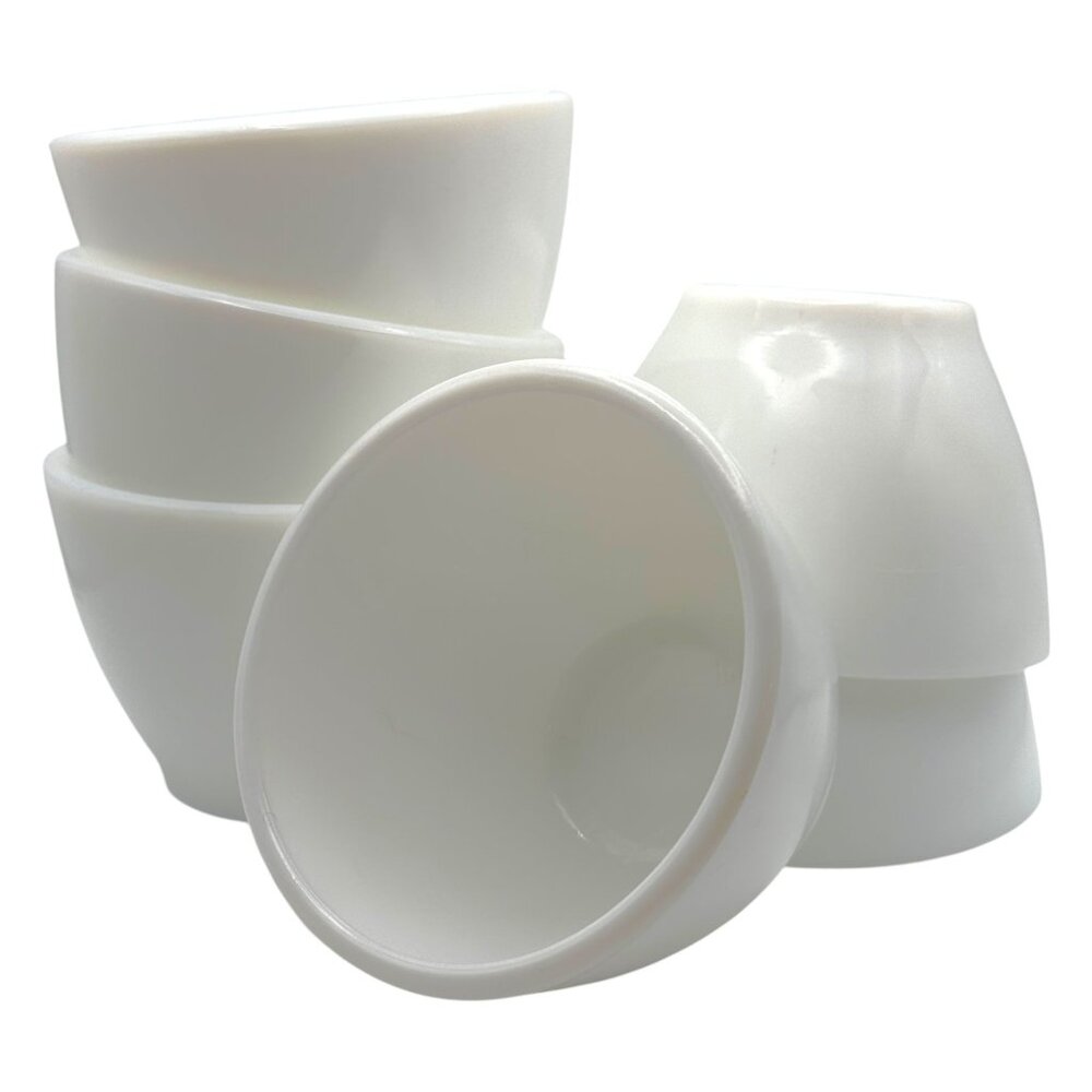 Anchor Hocking Anchorware 904 Milk Glass Bullion Soup Custard Bowls Set 6‎ Vtg
